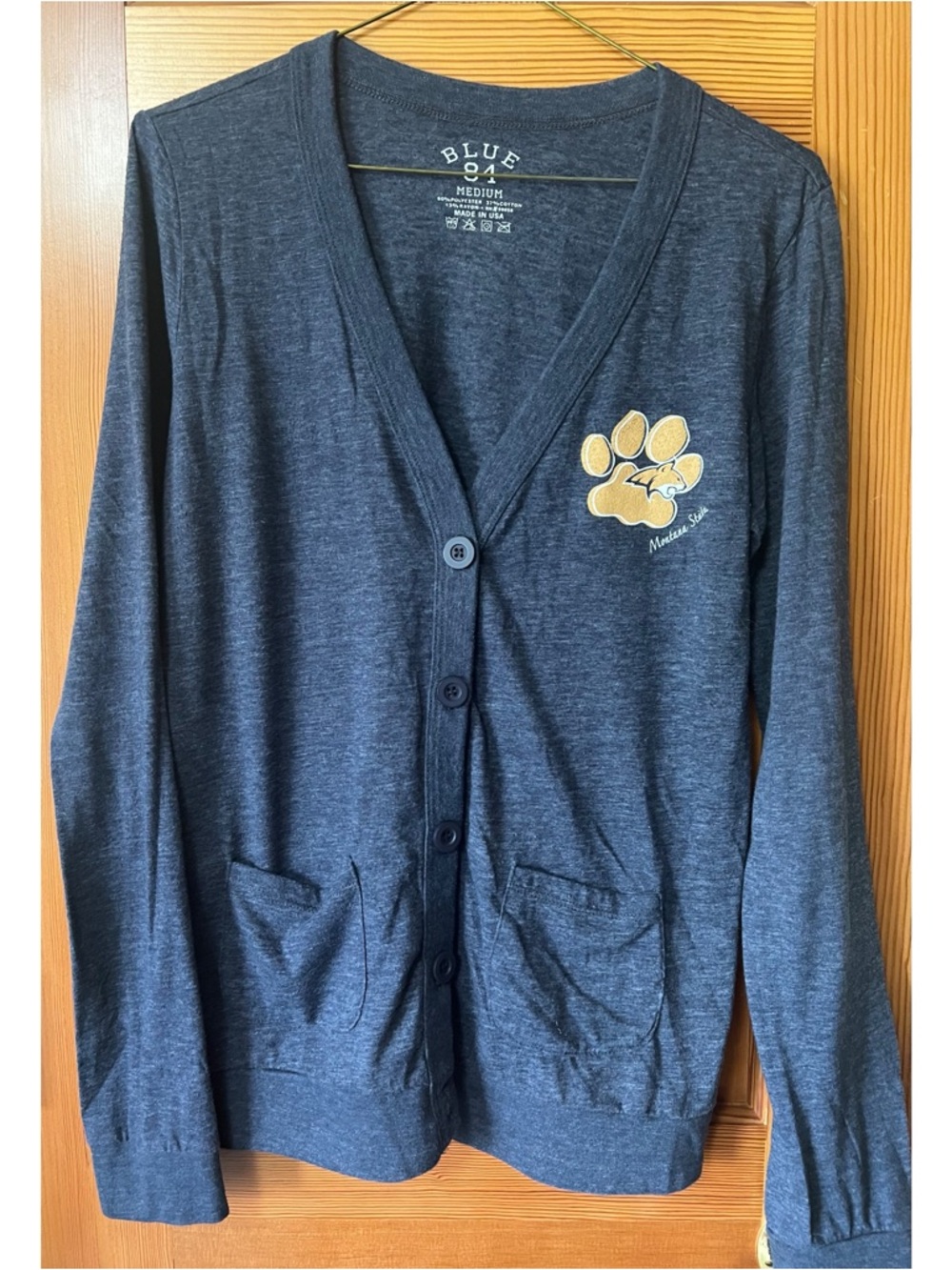 Montana State University Blue 84 Navy Graphic Cotton Cardigan